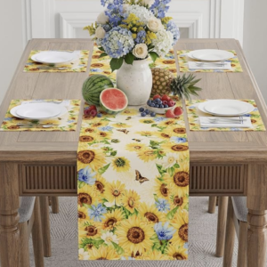 XCHI Watercolor Sunflower Butterfly Summer Table Runner Table Decoration for Party Home Kitchen Dining Holiday Decor 13x72 Inch
